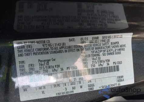 2015 Ford Focus Se from USA, damaged, VIN 1FADP3F2XFL214692
